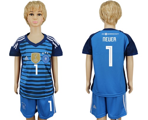 Germany #1 Neuer Blue Kid Soccer Country Jersey - Click Image to Close